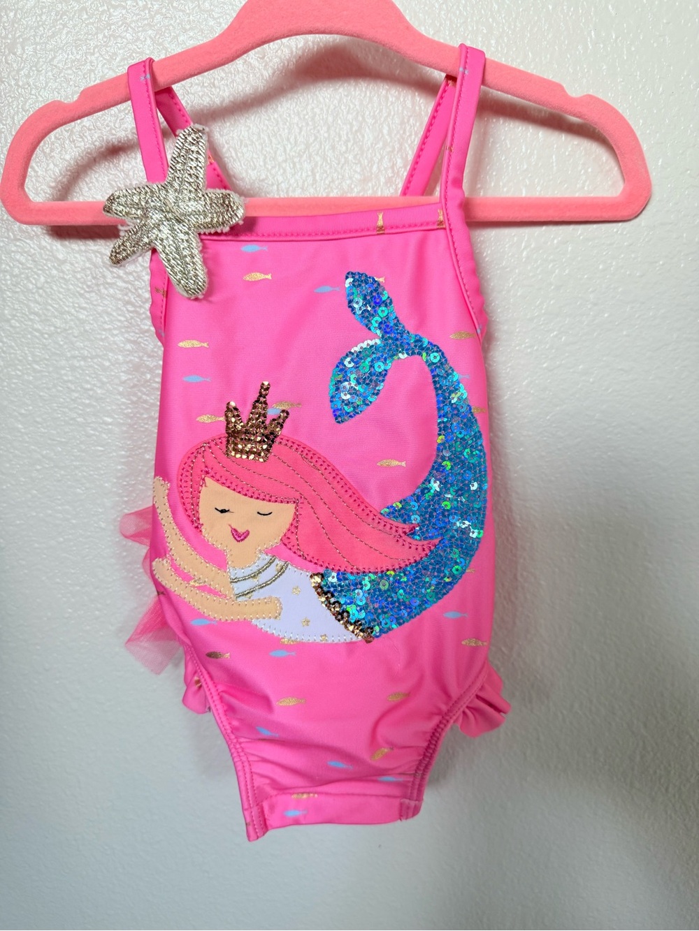 Mud Pie Pink Baby Swimsuit with Tulle Ruffle